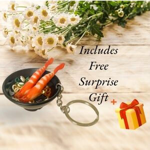 NWOT Miniature Japanese Shrimp Ramen Noodle Bowl Backpack Purse Keychain Charm